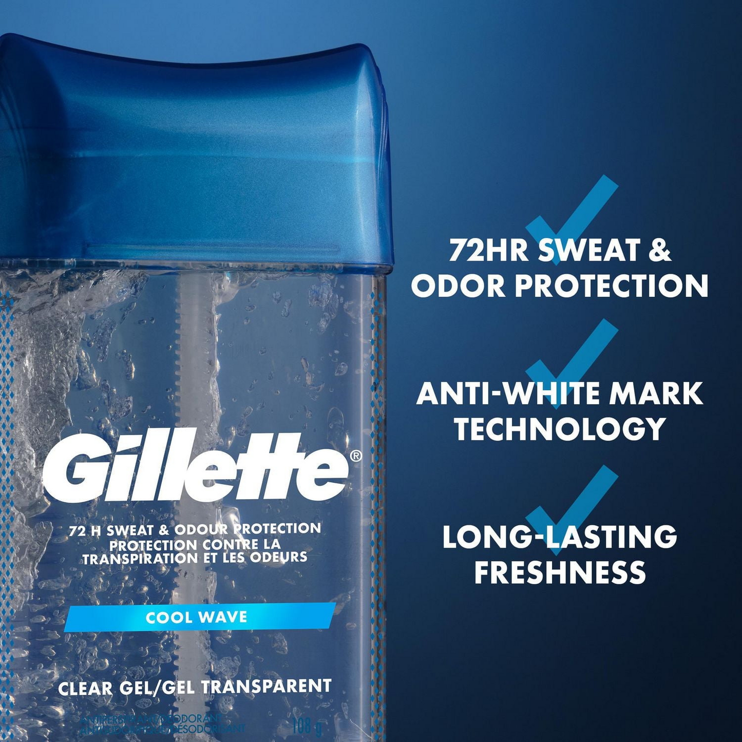 Gillette Clear Gel Antiperspirant – Cool Wave 108 g | 72‑Hour Protection